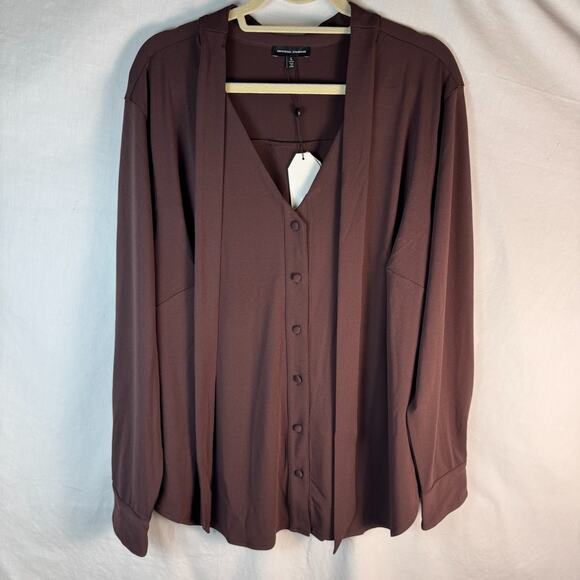 NWT Universal Standard Raisin Brown, Size 22-24 (Large), Tie-Front Button Up Top - Picture 3 of 10